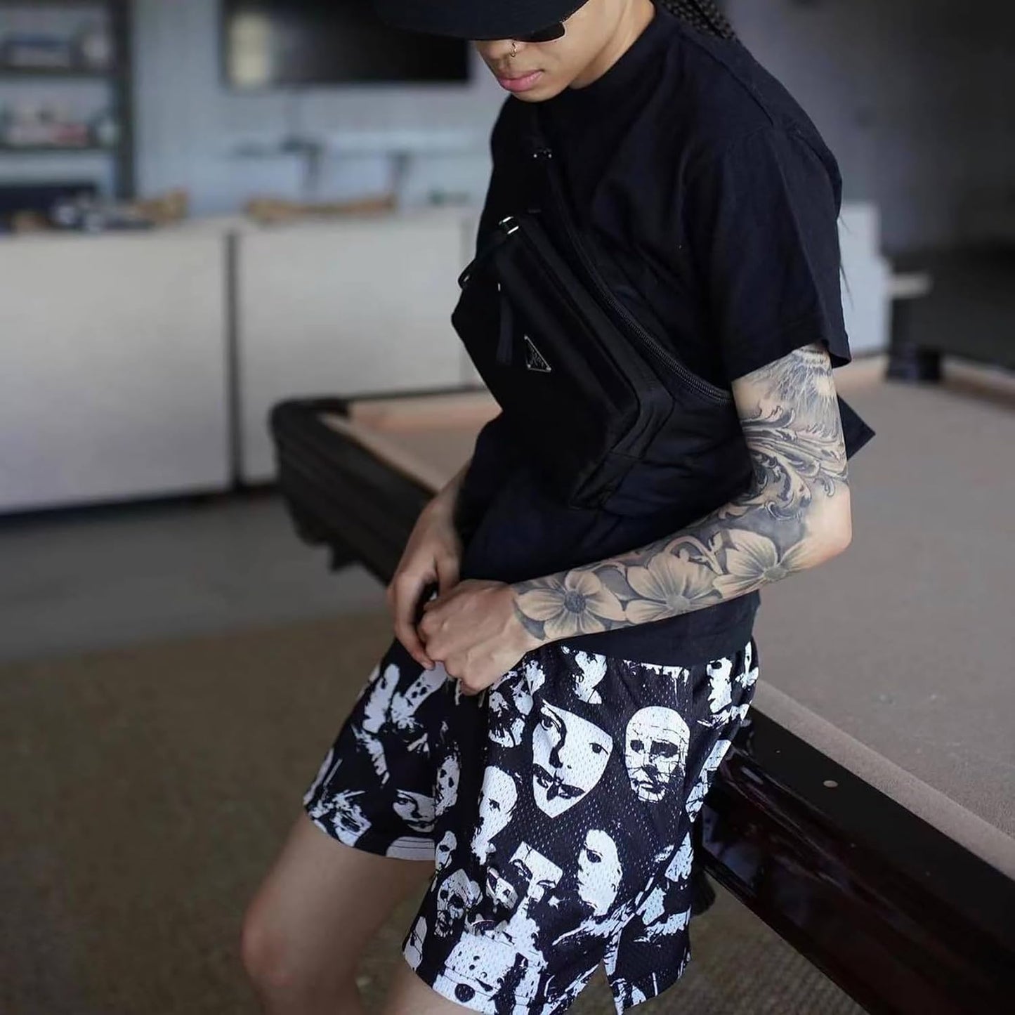 Mens Graphic Print Shorts Cool Mesh Basketball Shorts Casual Flat Front Shorts Summer Drawstring