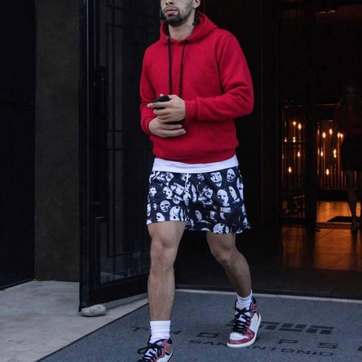 Mens Graphic Print Shorts Cool Mesh Basketball Shorts Casual Flat Front Shorts Summer Drawstring
