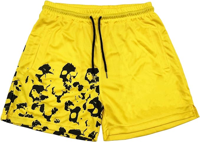 Mens Graphic Print Shorts Cool Mesh Basketball Shorts Casual Flat Front Shorts Summer Drawstring