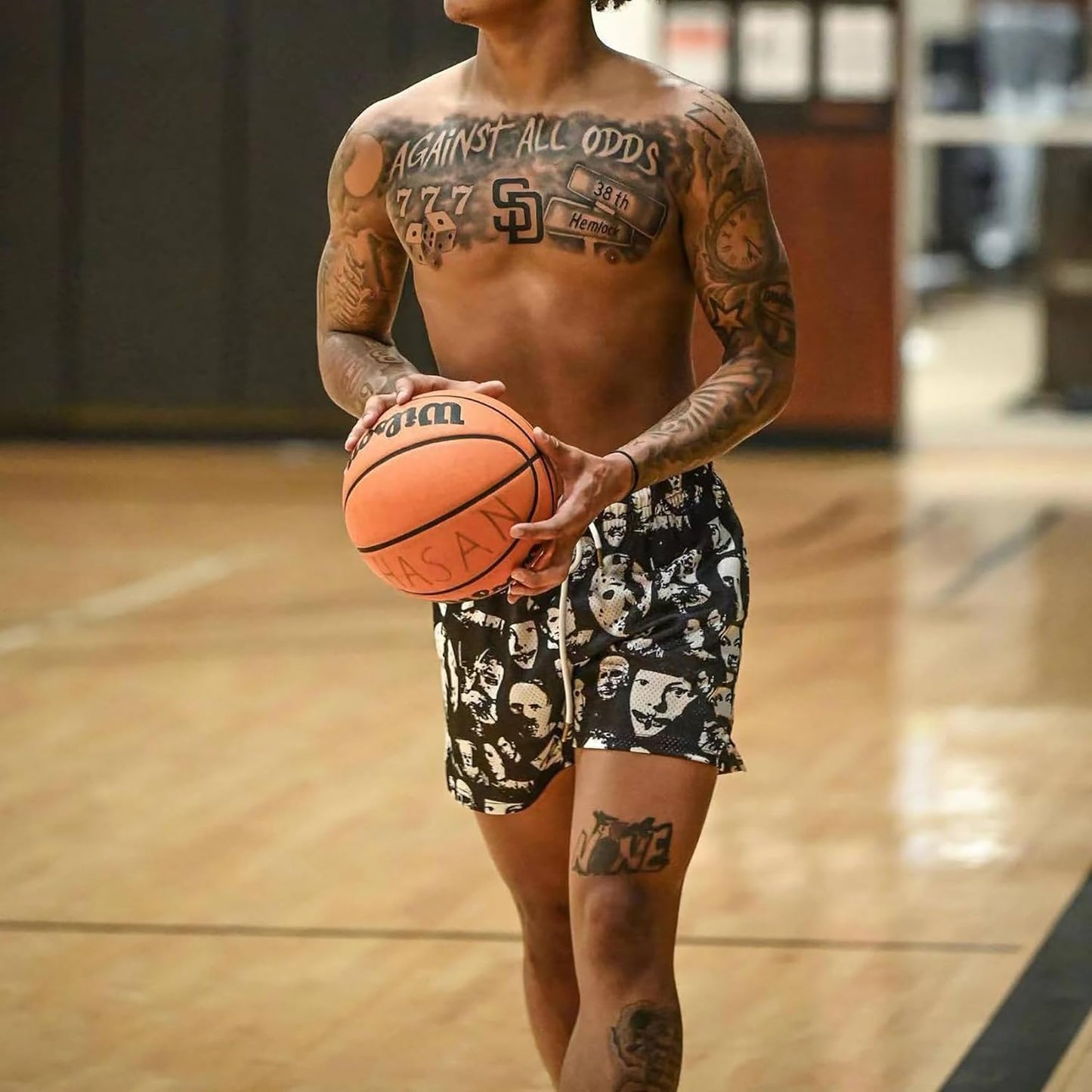 Mens Graphic Print Shorts Cool Mesh Basketball Shorts Casual Flat Front Shorts Summer Drawstring