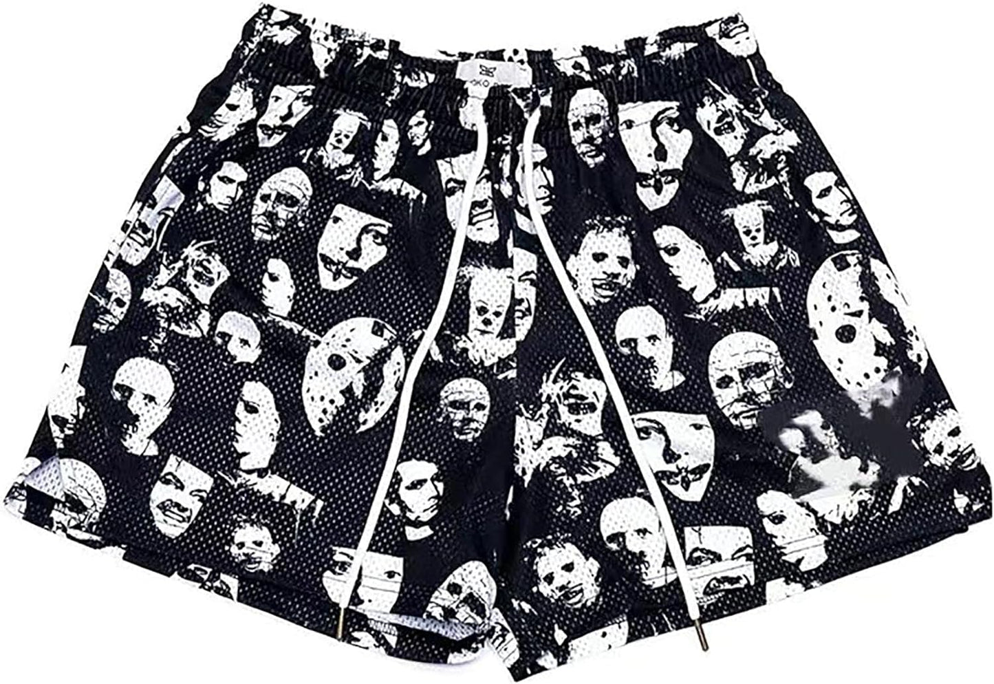 Mens Graphic Print Shorts Cool Mesh Basketball Shorts Casual Flat Front Shorts Summer Drawstring
