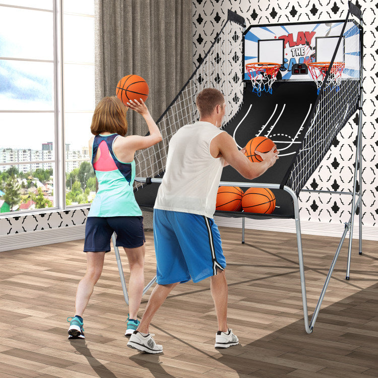 PopAShot Basketball Arcade Game: Indoor Double Electronic Basketball Game with 4 Balls
