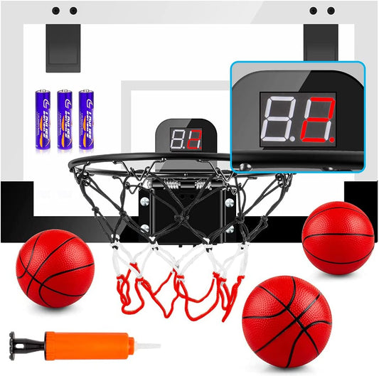 "Electronic Scoreboard Indoor Basketball Hoop Set for Teens and Adults - Includes 3 Balls and Batteries - Fun Basketball Toys for Ages 8-12"