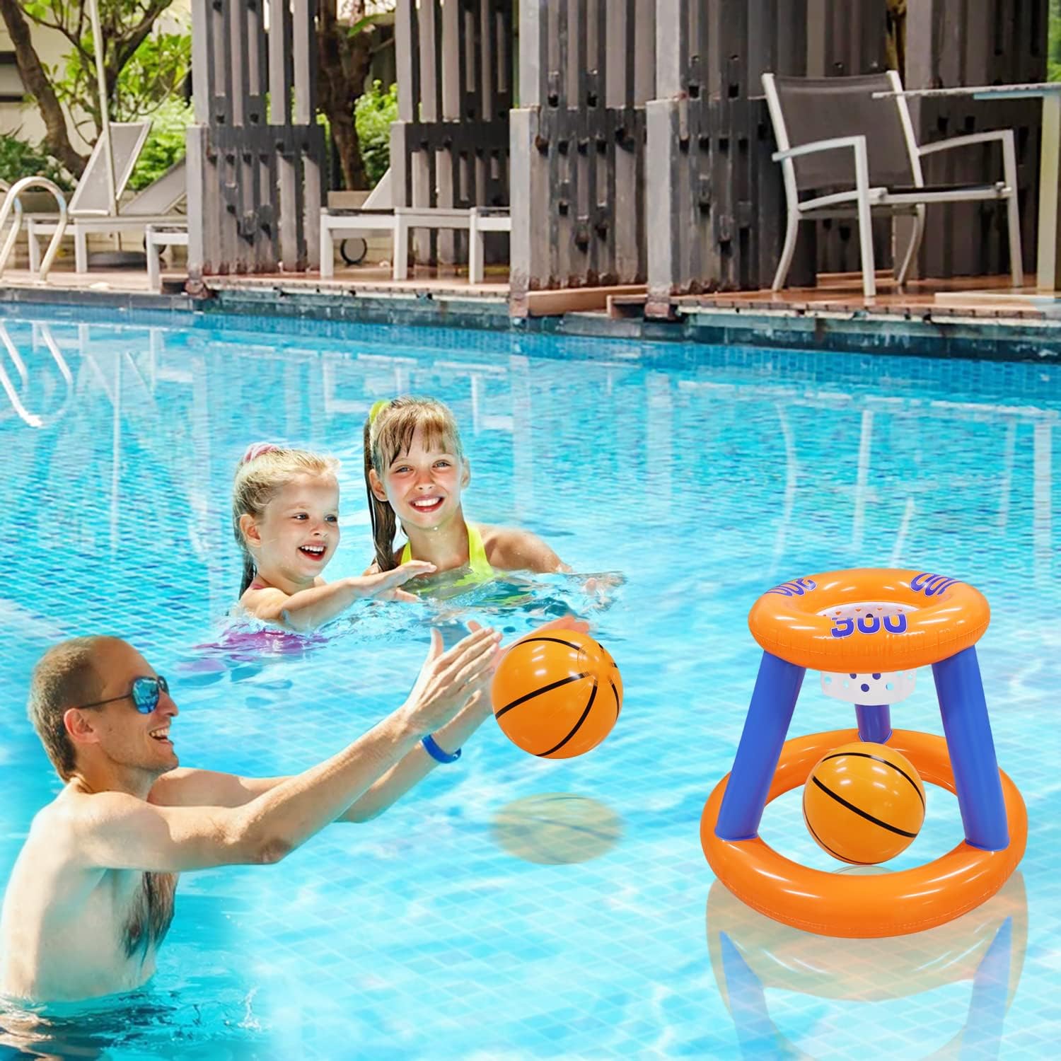 Pool Toys Games Set,Pool Basketball Hoop Inflatable Cross Ring Toss Game and Inflatable Cactus Ring Toss Kids Pool Toys for Teens Adults and Family