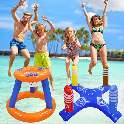 Pool Toys Games Set,Pool Basketball Hoop Inflatable Cross Ring Toss Game and Inflatable Cactus Ring Toss Kids Pool Toys for Teens Adults and Family